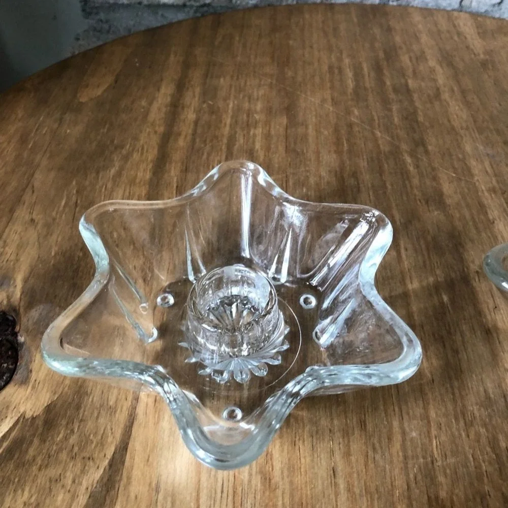 Vintage Star-Shaped Glass Candle Holders Set of 2